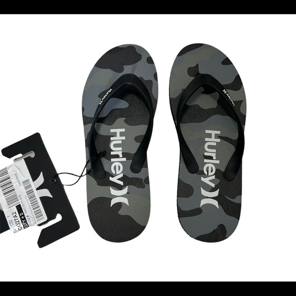 Hurley Mens Size 9 Flip Flops Black Gray Sandals Camo camouflage slides - Picture 5 of 15